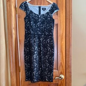 Adrianna Papell Floral Waist Black Dress